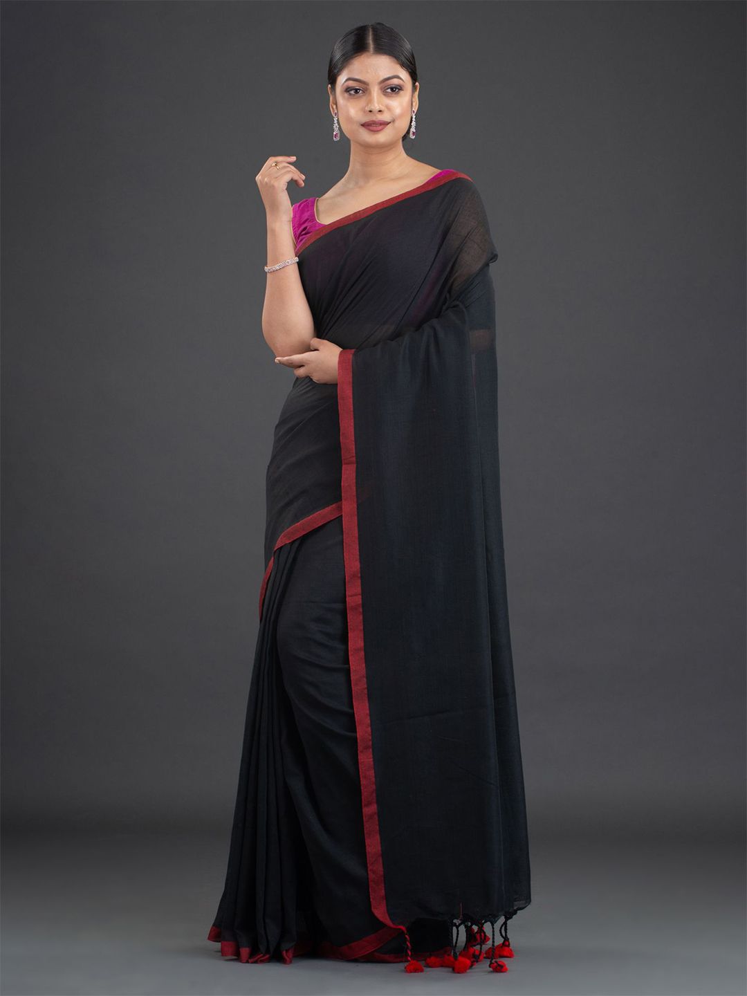 Arhi Black & Maroon Pure Cotton Saree