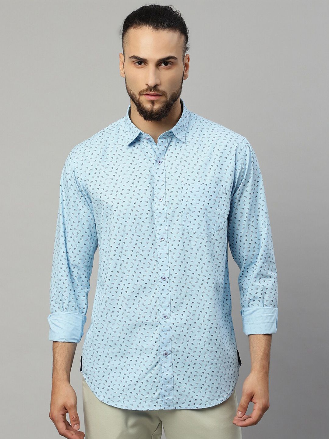 Rodamo Men Blue Slim Fit Printed Casual Shirt