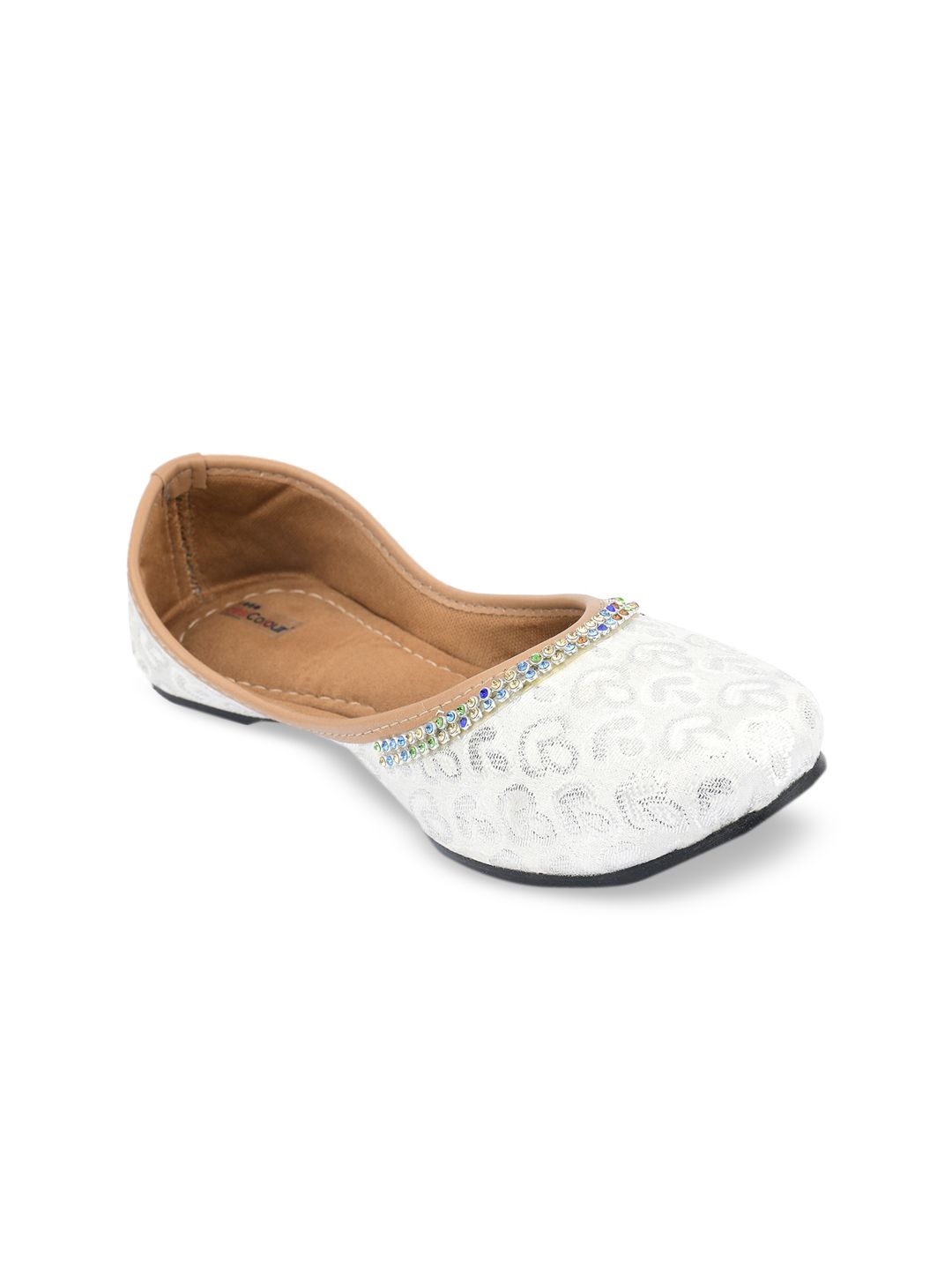 DESI COLOUR Women Silver-Coloured Ethnic Mojaris Flats