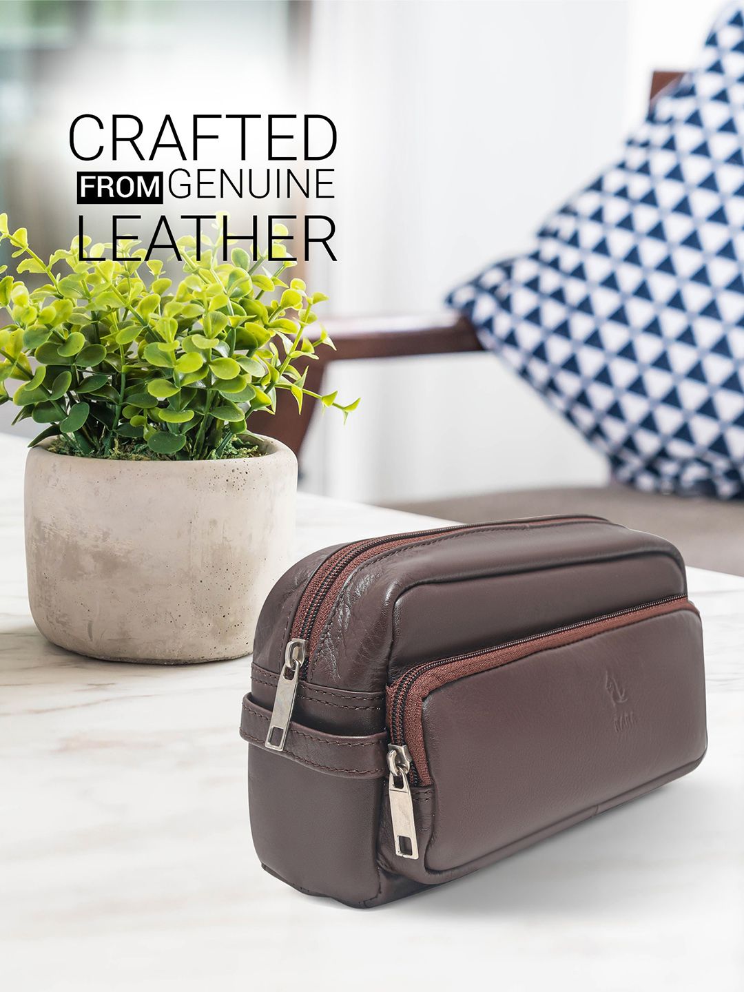 Kara Men Brown Leather Edward Travel Toiletry Bag