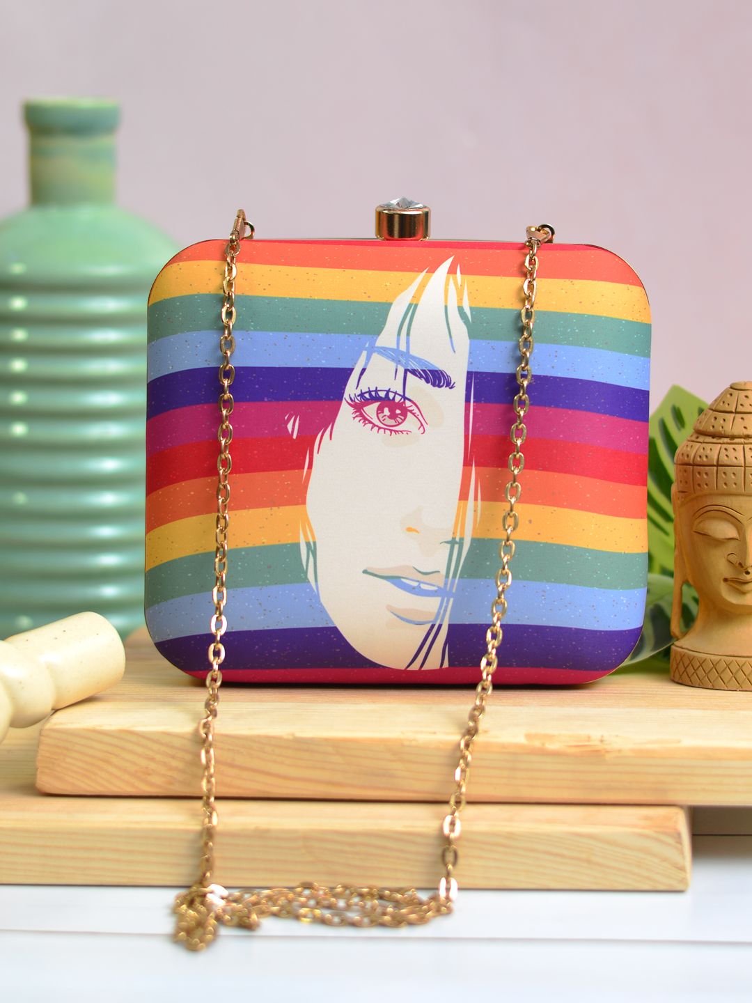 ARTKLIM Multicoloured Printed Box Clutch