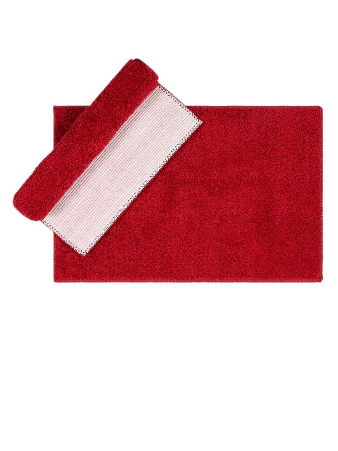 LUXEHOME INTERNATIONAL Unisex Set Of 2 Red Solid Microfibre 1800 GSM Bath Rug