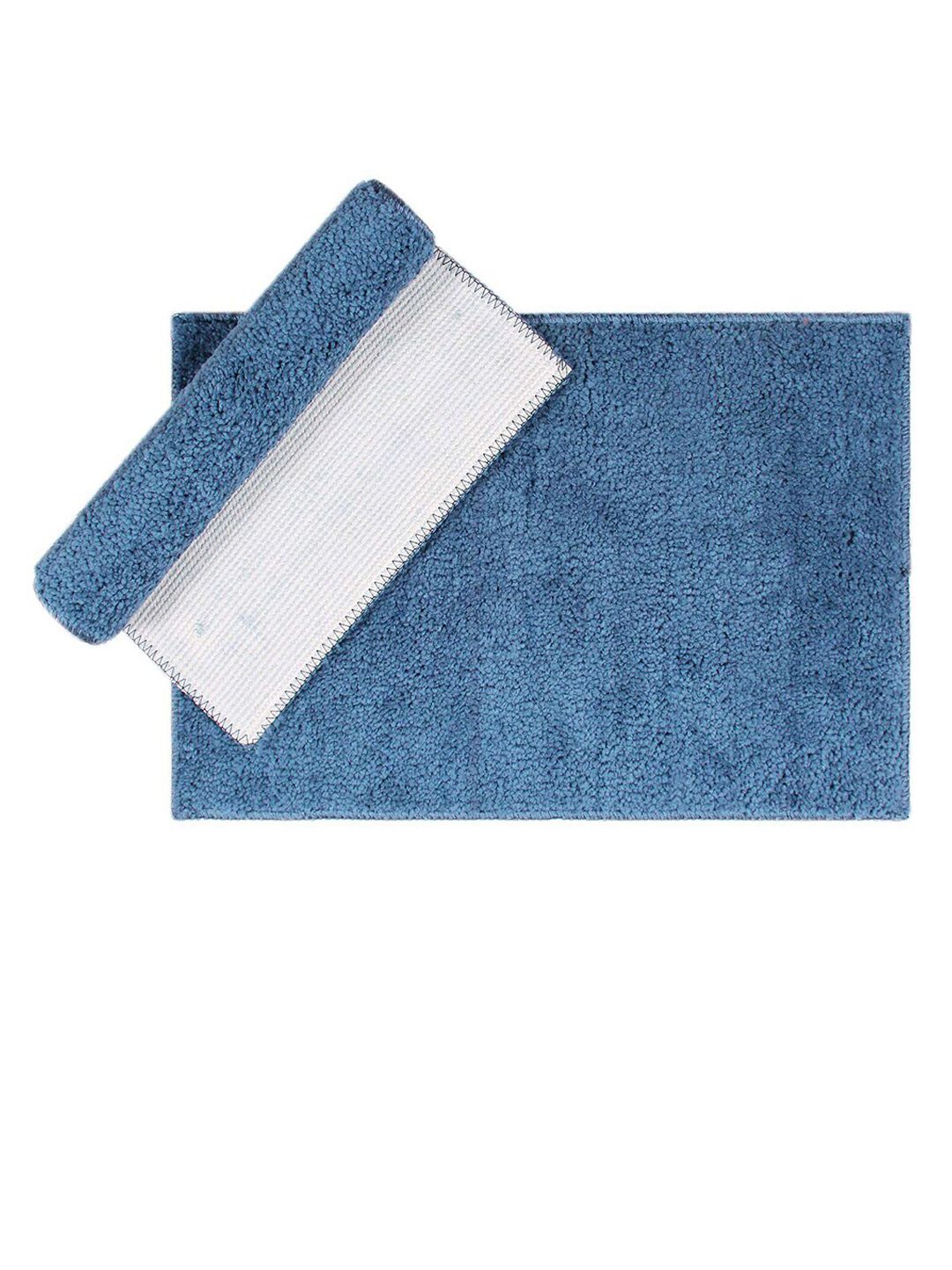 LUXEHOME INTERNATIONAL Unisex Set Of 2 Blue Solid Microfibre 1800 GSM Bath Rug