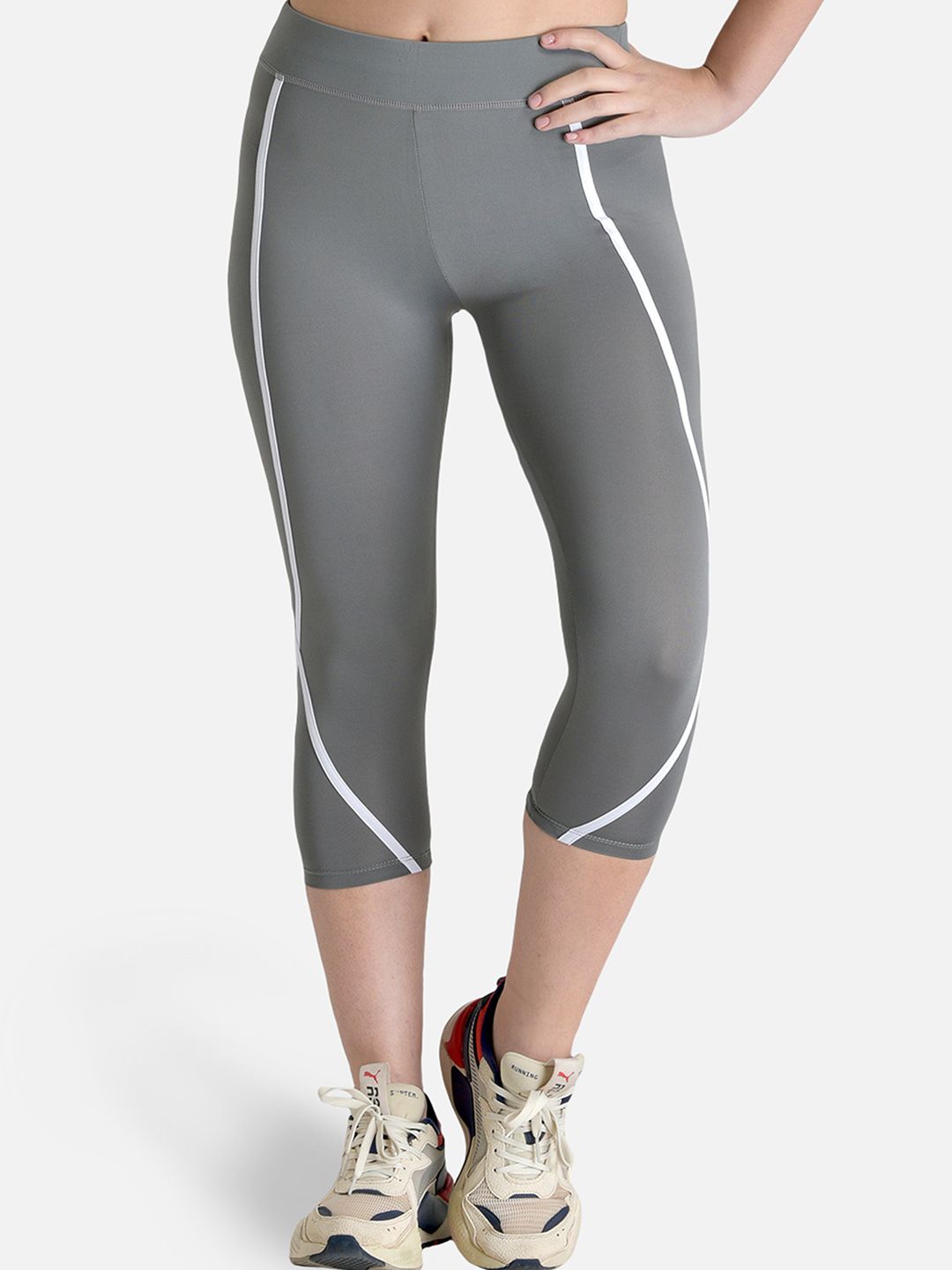 MAKCLAN Women Grey Curvy Outdoor Capri Tights