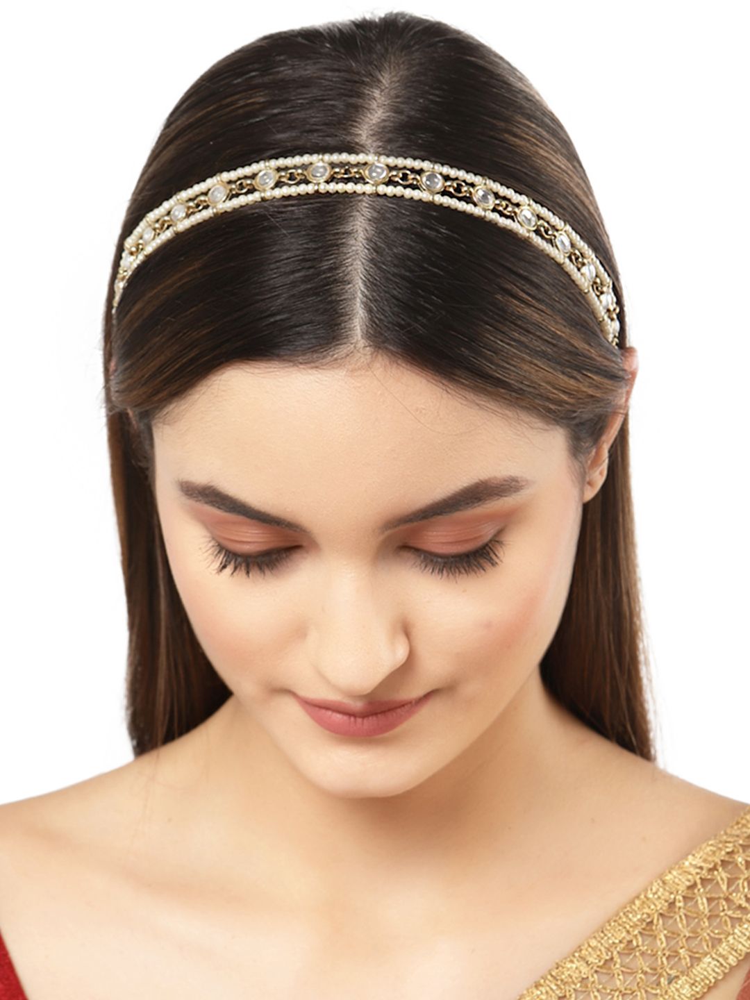 KARATCART Women Gold Plated Round Shape Kundan Hairband