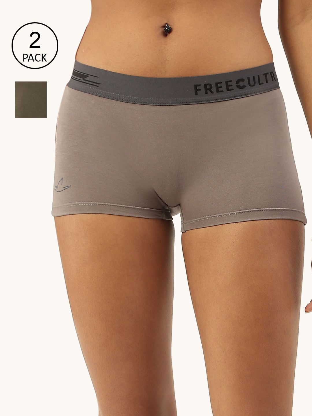 Buy FREECULTR Women Pack Of 2 Grey Anti Bacterial Boy Shorts -  - Apparel for Women