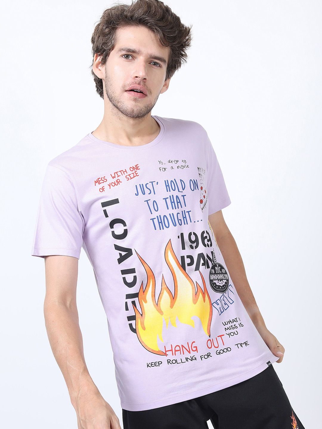 HIGHLANDER Men Pink Typography Printed Slim Fit T-shirt