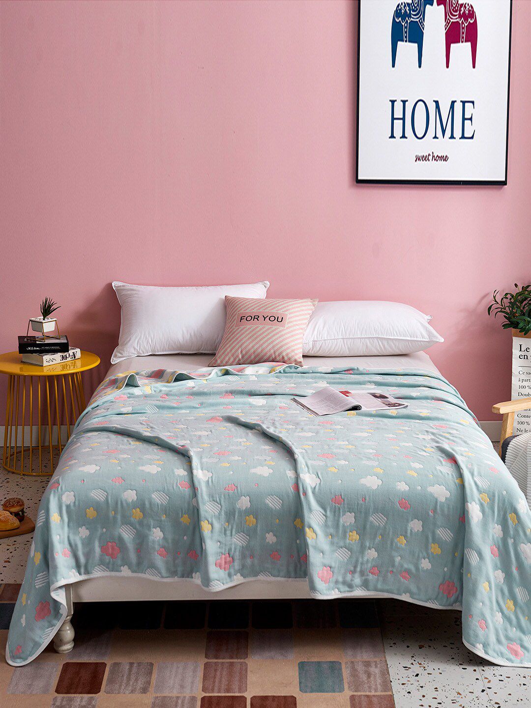 JC HOME Blue & White Summer 350 GSM Single Bed Blanket