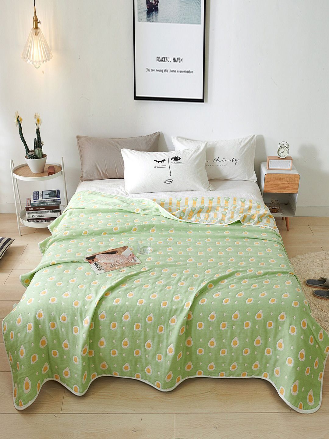 JC HOME Green & White Summer 350 GSM Single Bed Blanket
