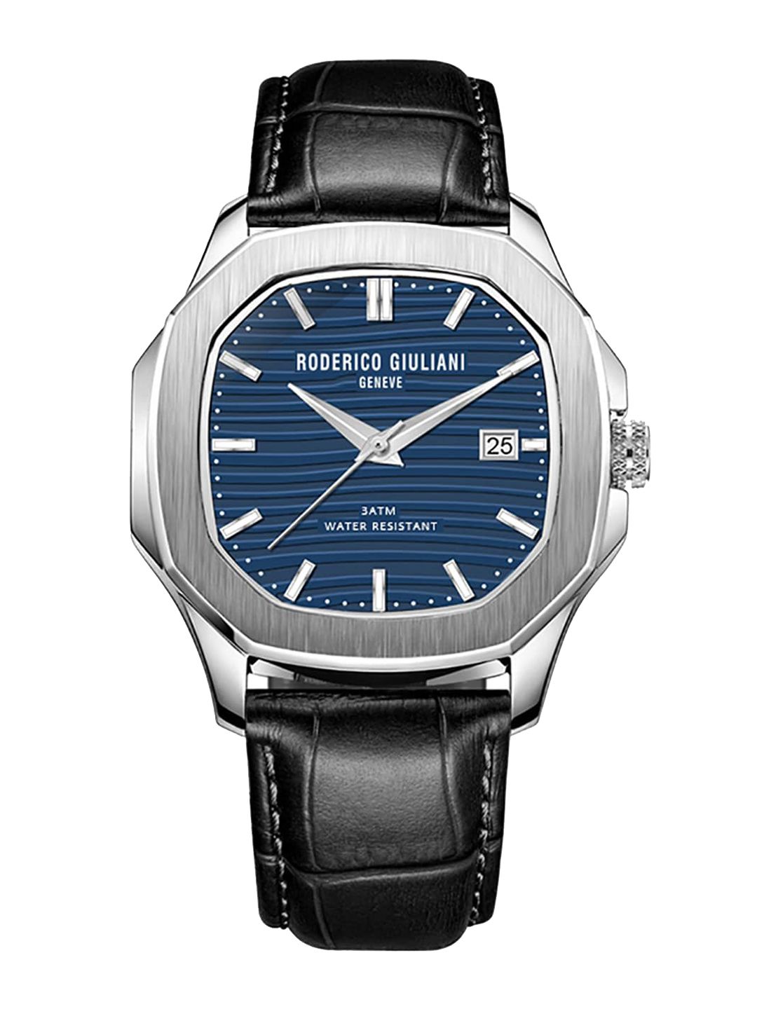 RODERICO GIULIANI Unisex Blue Dial & Black Leather Straps Analogue Watch