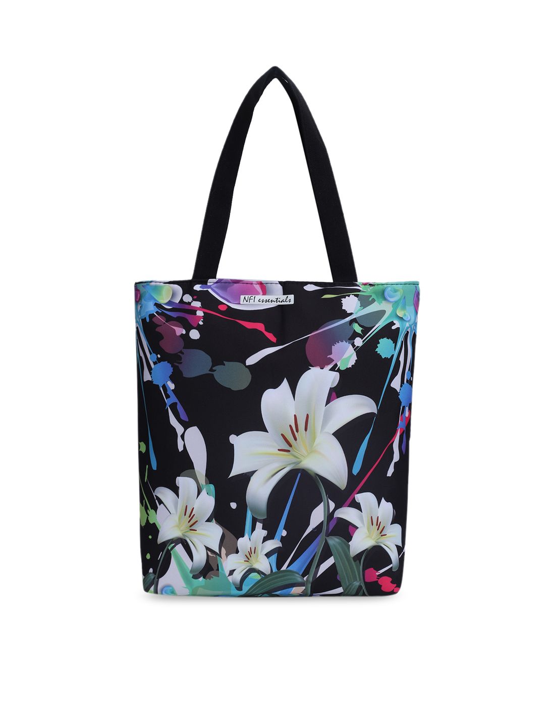 NFI essentials Black Floral Printed Shopper Tote Bag