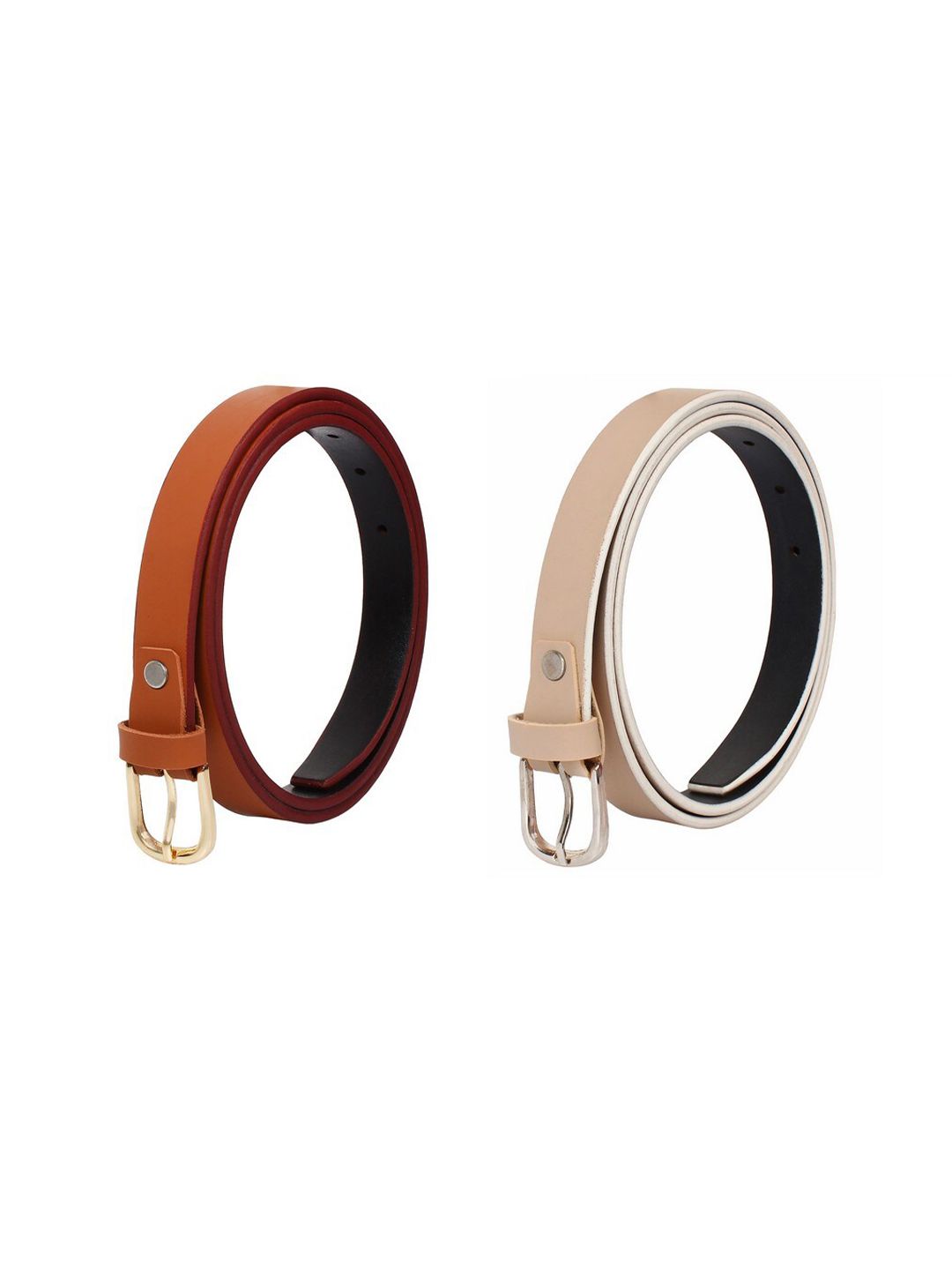 SIDEWOK Women Pack Of 2 Brown & Pink Solid Belt