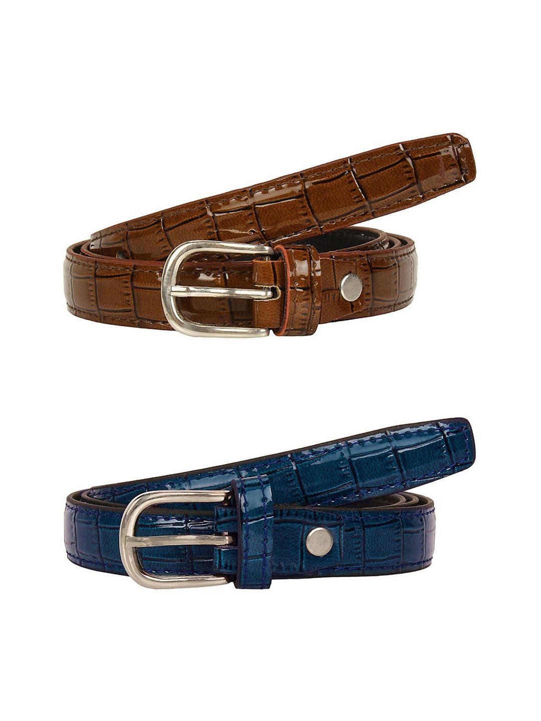 SIDEWOK Women Pack of 2 Blue & Brown Printed Belts