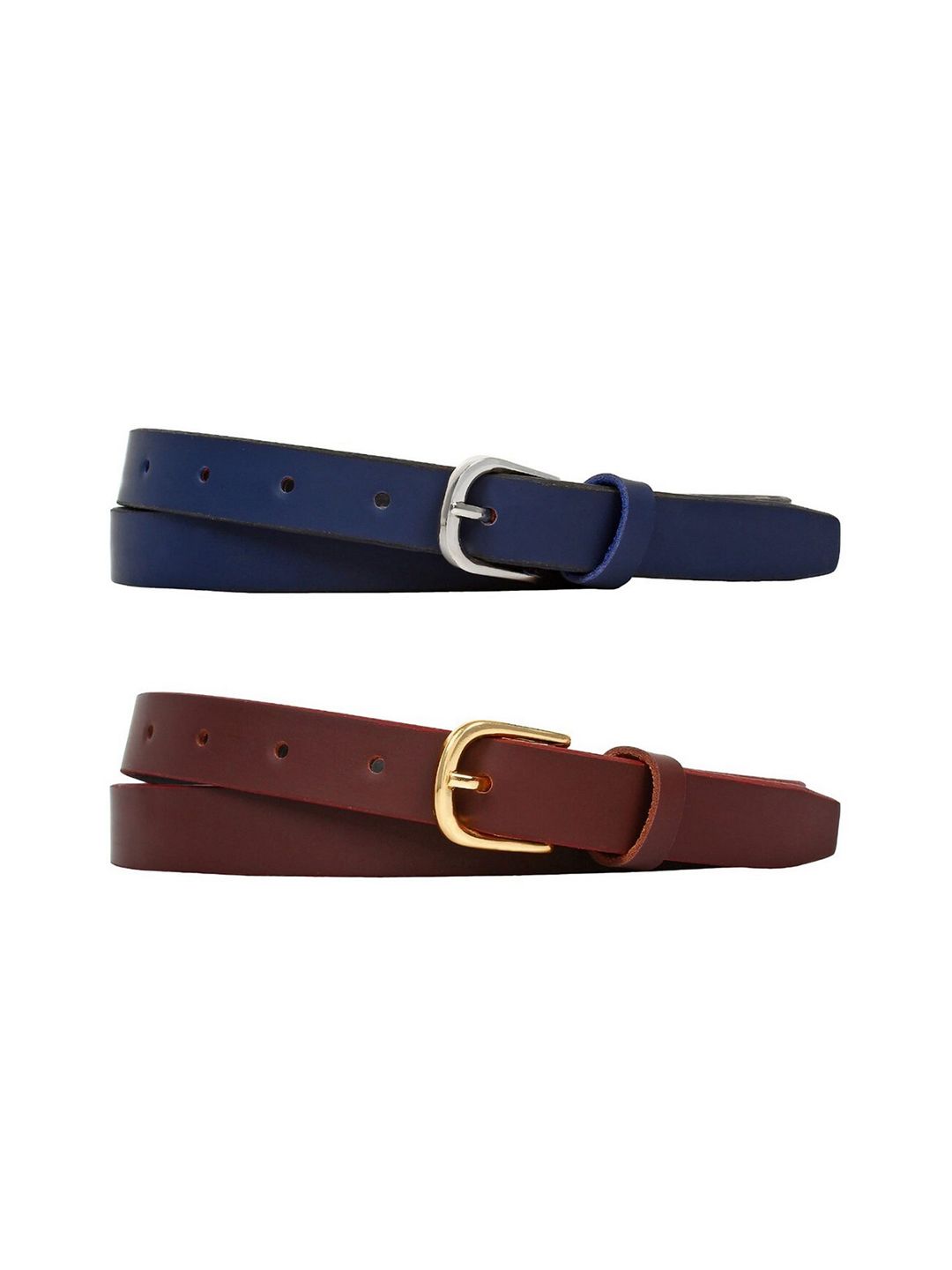 SIDEWOK Women Navy Blue & Brown Pack of 2 PU Belt