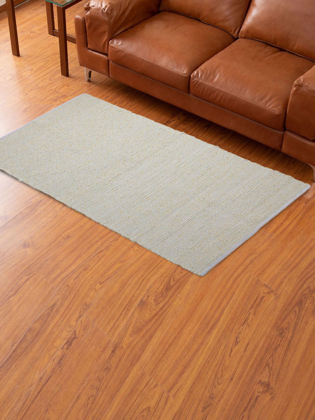 Oxolloxo White & Yellow Woven Design Rectangle Floor Mat