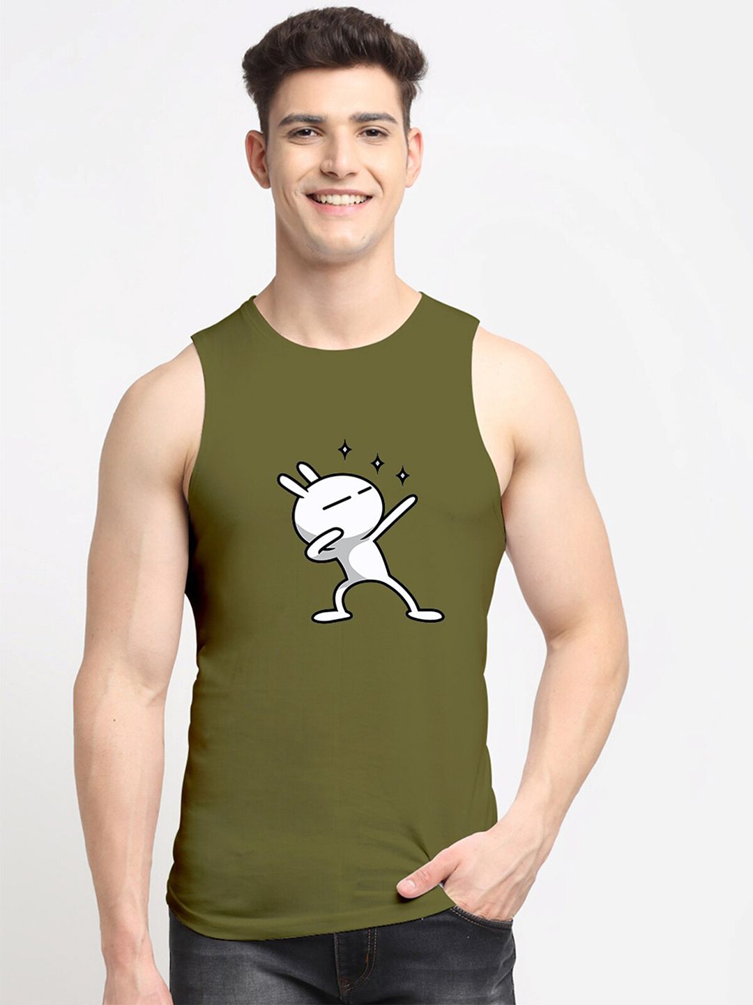 Friskers Men Olive Printed Innerwear Vests