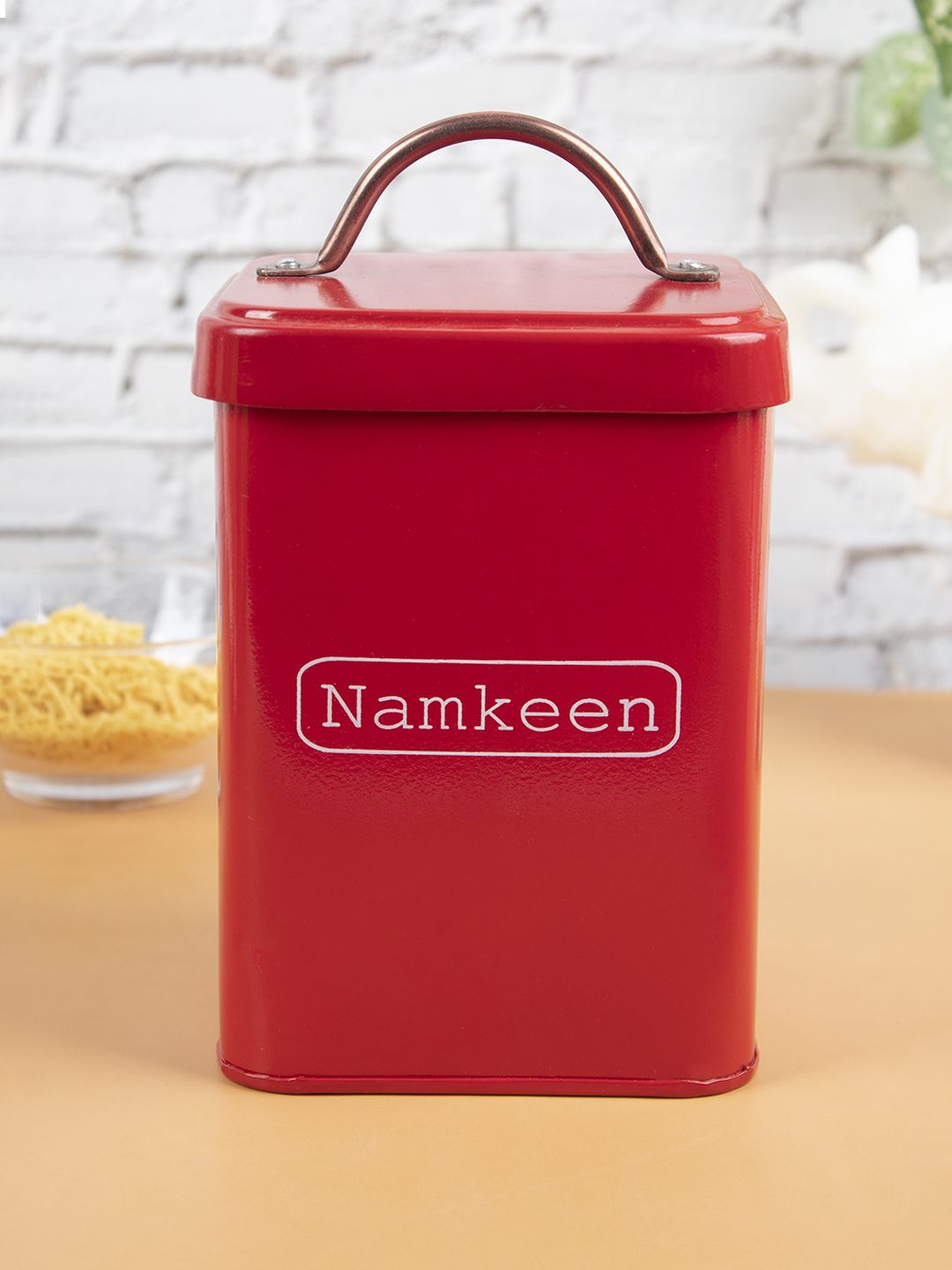 MARKET99 Red Metal Namkeen Printed Food Container 1900 ML