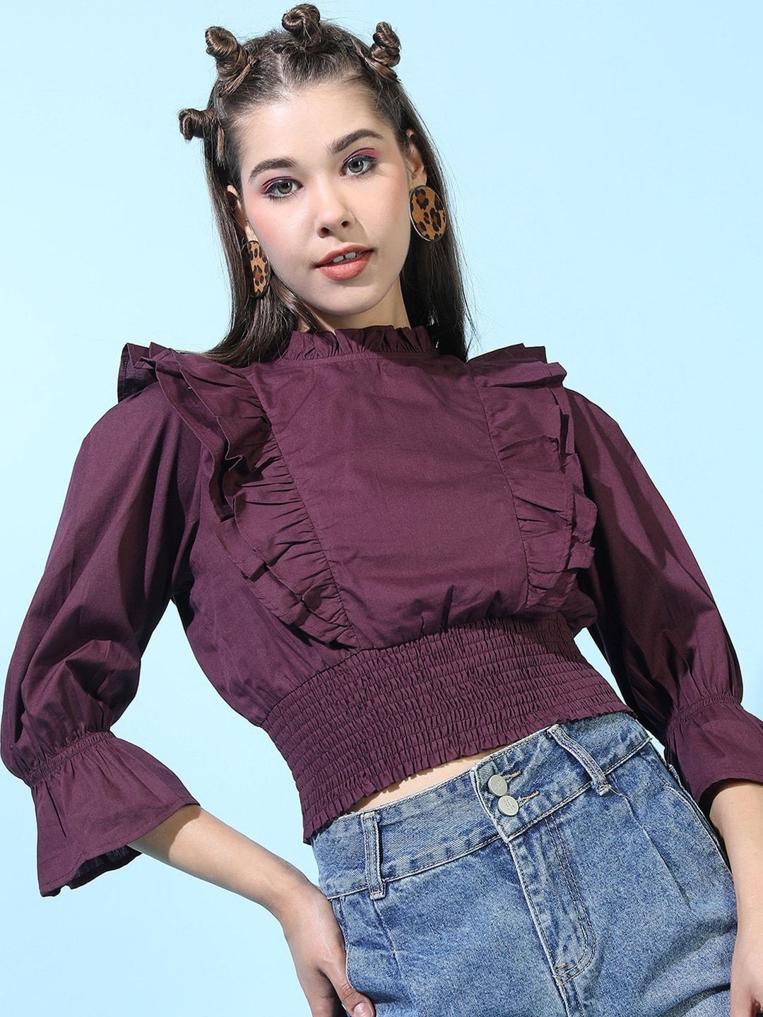 Tokyo Talkies Maroon Ruffles Crop Top