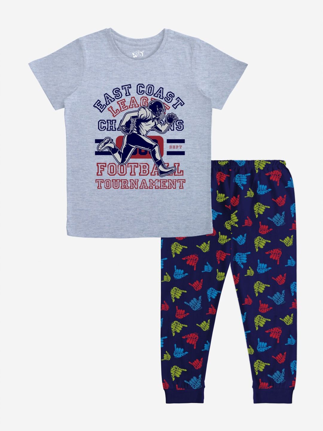 x2o Boys Grey Printed Pure Cotton T-shirt with Pyjamas