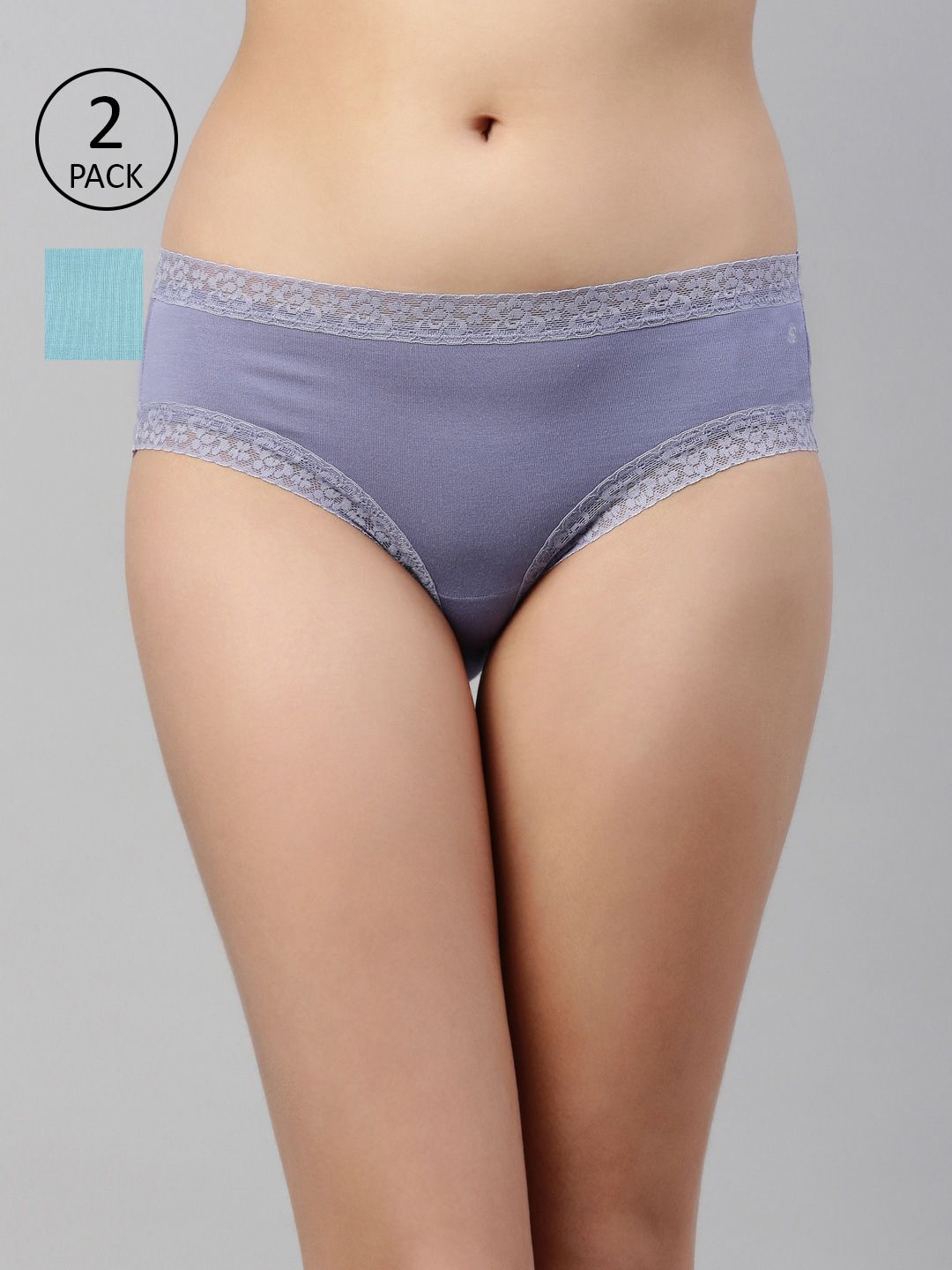 Enamor Pack of 2 Lace Antimicrobial And Stain Release Hipster Panty MH20