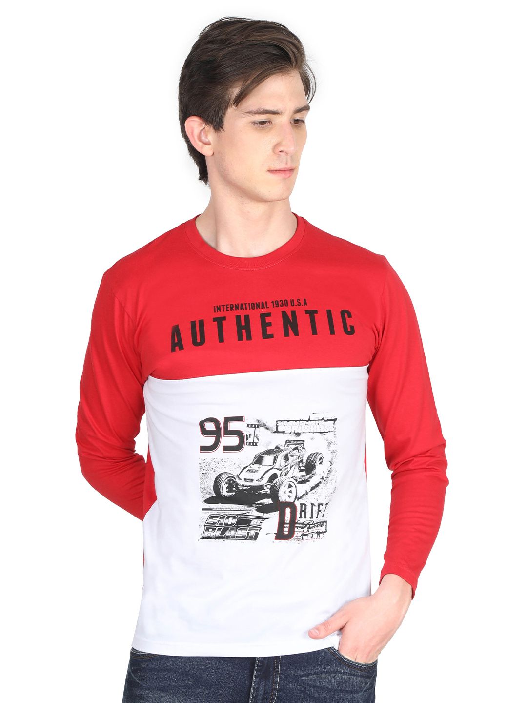 Fleximaa Men Multicoloured Colourblocked Drop-Shoulder Sleeves Applique T-shirt