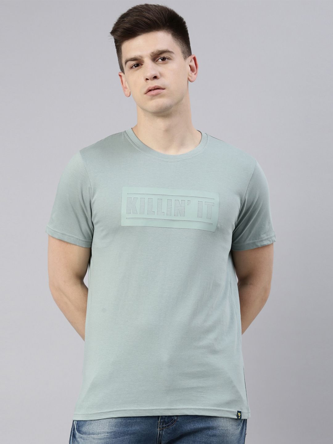 Joven Men Green Printed Pure Cotton T-Shirt