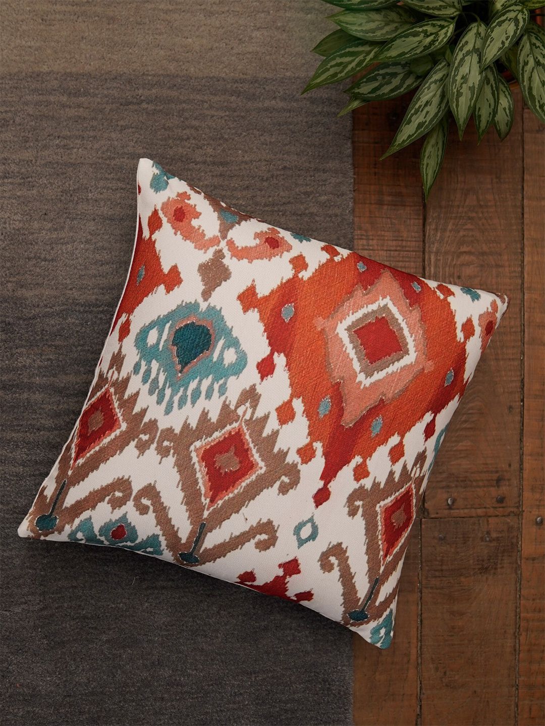 ZEBA Red & White Abstract Square Cushion Cover