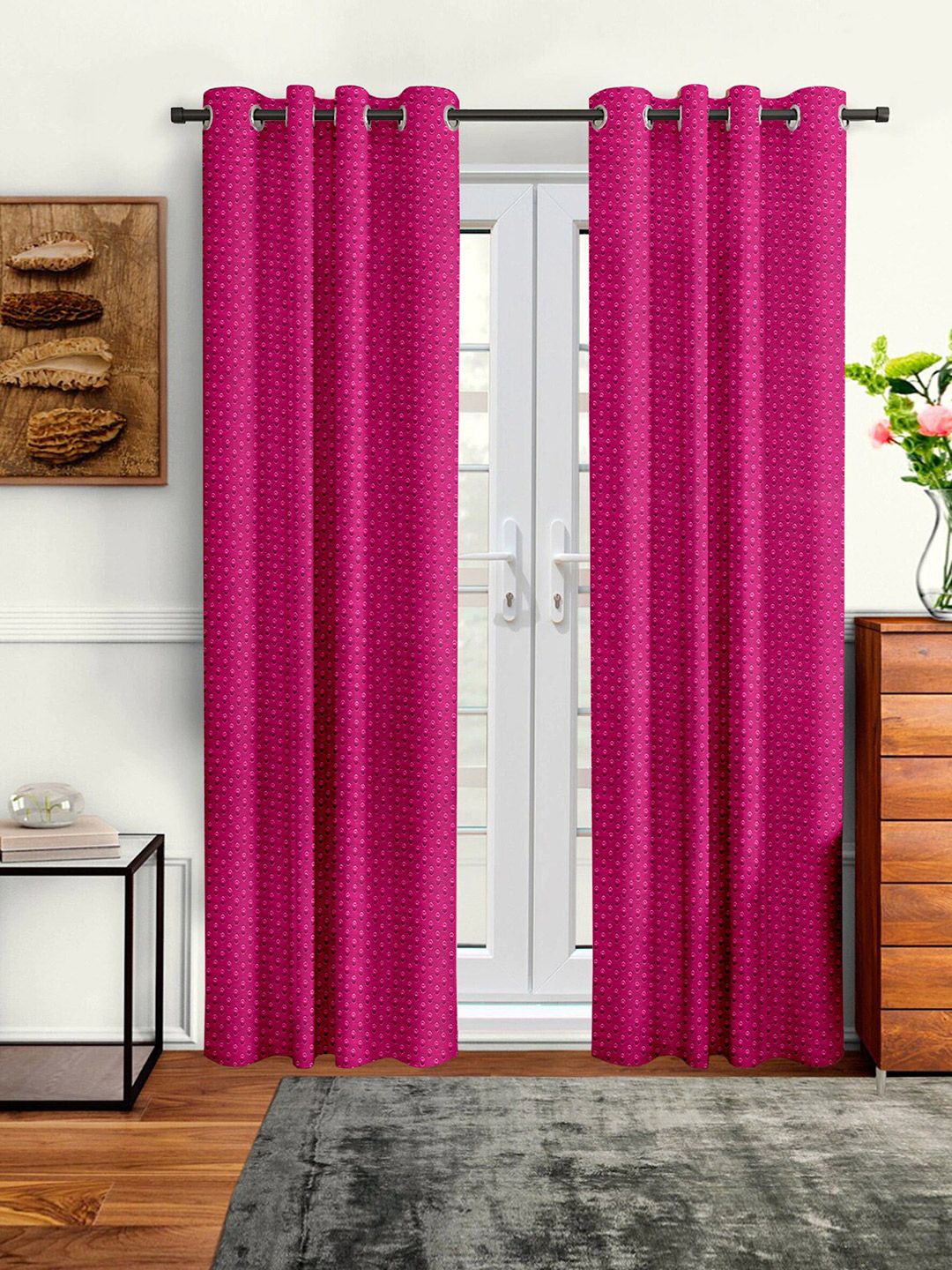Buy Cortina Pink Set Of 2 Polka Dots Embossed Door Curtains -  - Home for Unisex