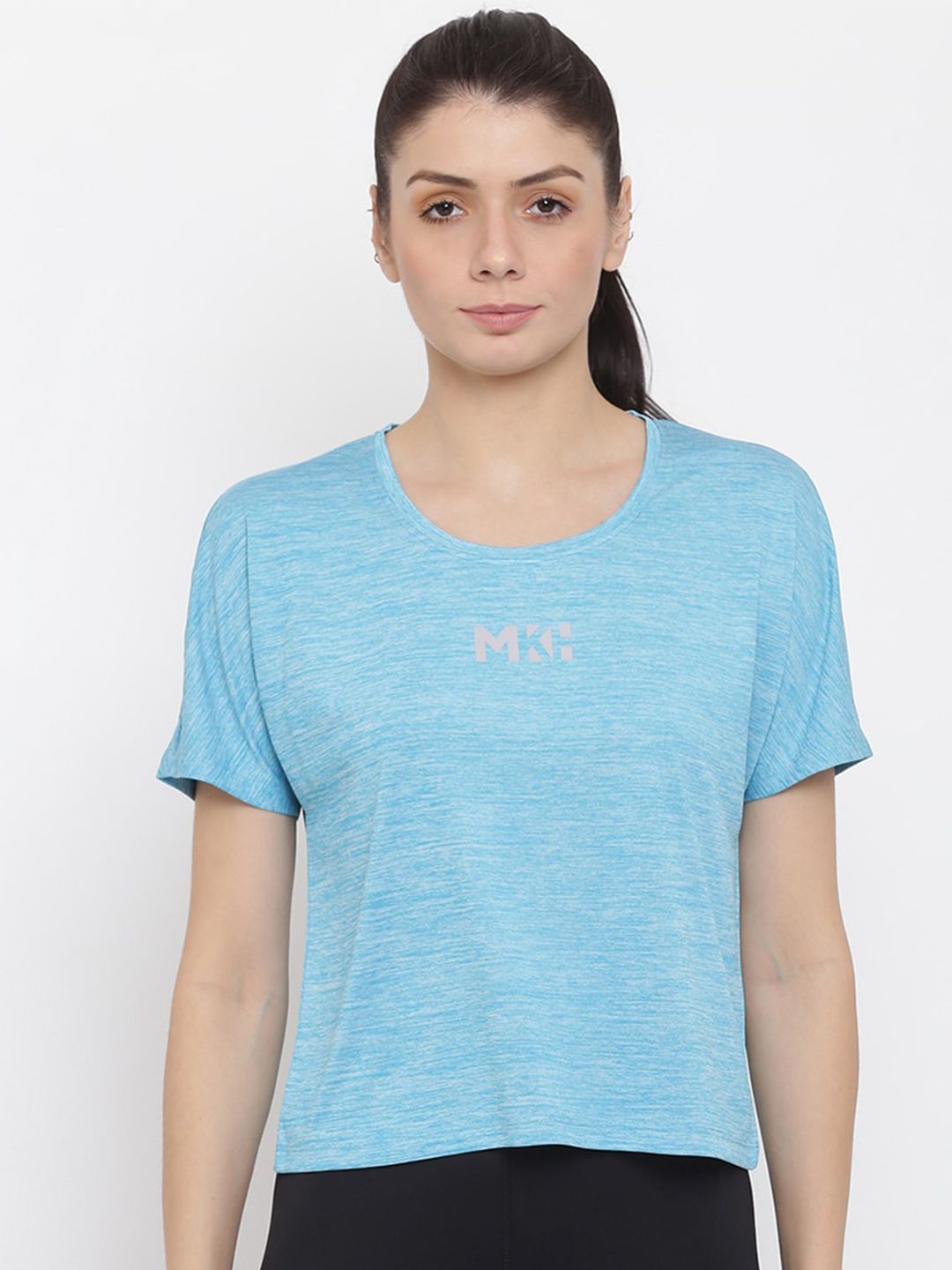 MKH Women Sea Green Brand Logo Printed Dri-FIT T-shirt