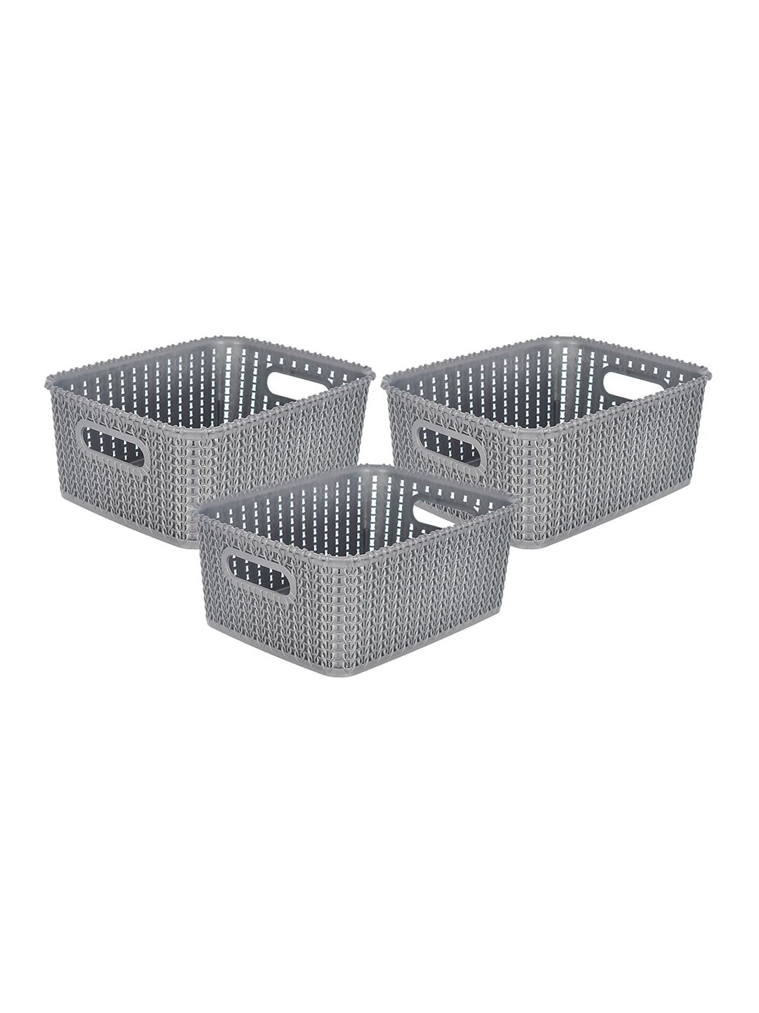 Buy Kuber Industries Set Of 3 Grey Textured Plastic Baskets -  - Home for Unisex