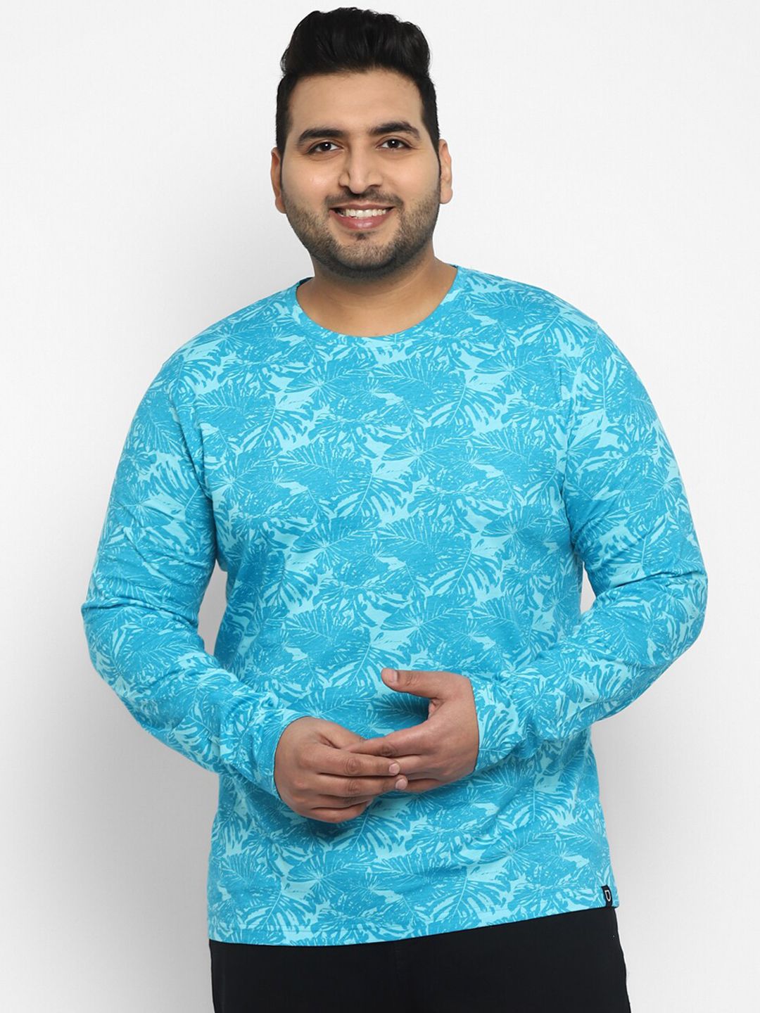 Urbano Plus Men Blue Printed Cotton T-shirt