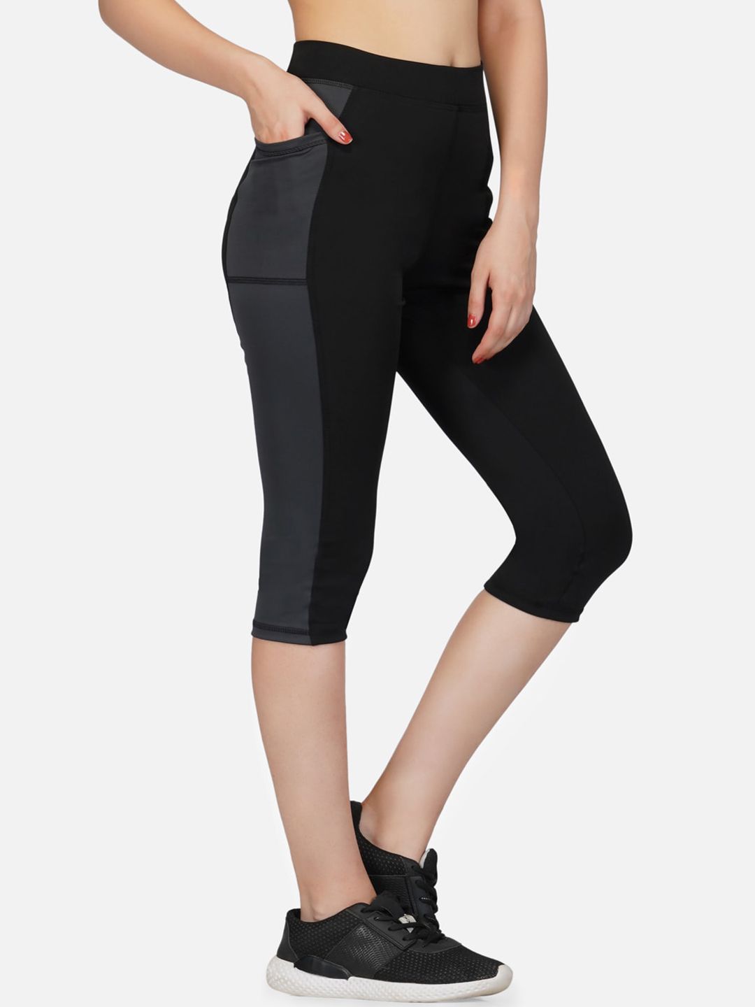 IMPERATIVE Women Black Tights Pant With 2 Phone Pockets With Mesh Inserts