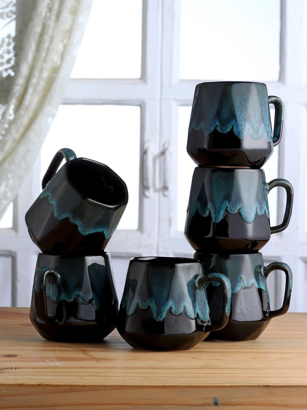 Arrabi Bodhi Name Personalised Blue Marble Ceramic Microwave Safe 6 Piece Cups-300ml