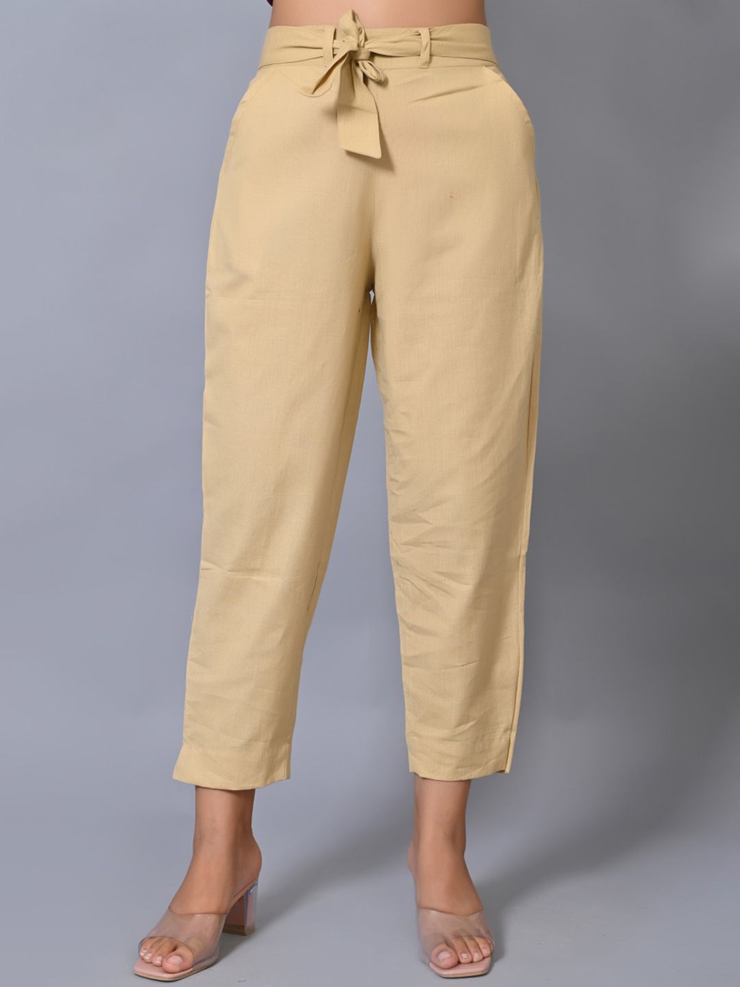 IQRAAR Women Beige Slim Fit Trousers