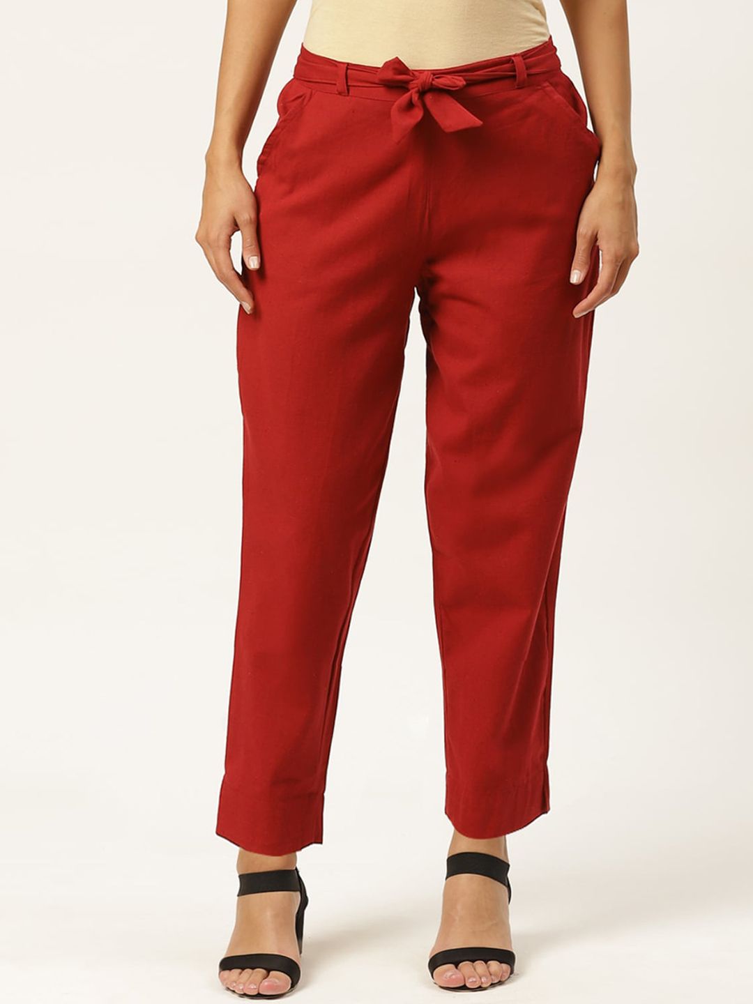 IQRAAR Women Maroon Slim Fit Trousers