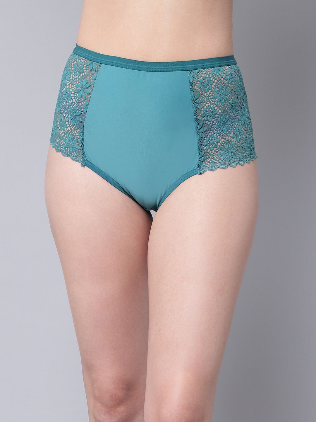 Aoba Women Green Solid Lace Hipster Briefs