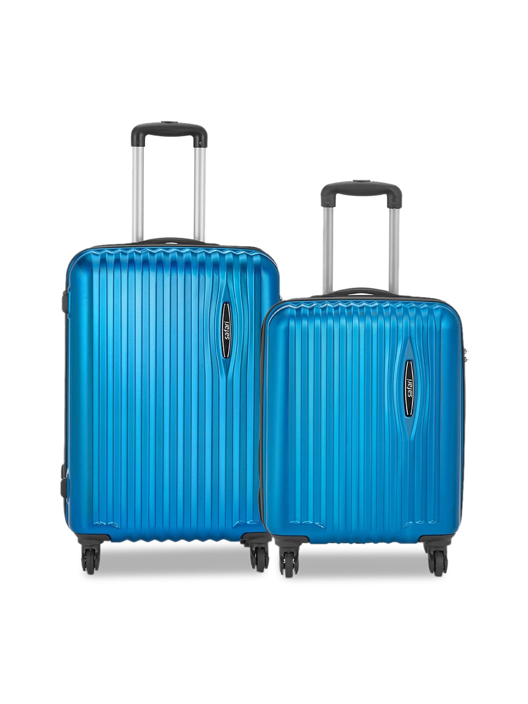 Safari Set of 2 Blue Textured Hard Sided Medium Trolley Suitcase