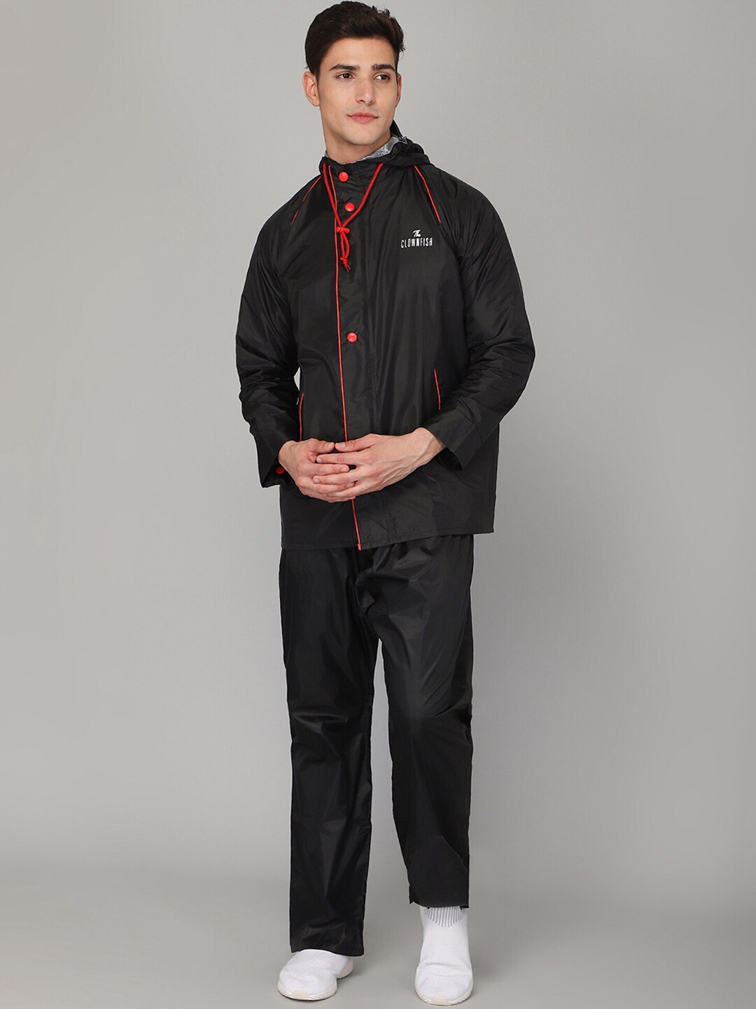 THE CLOWNFISH Men Black Waterproof Double Layer Raincoat