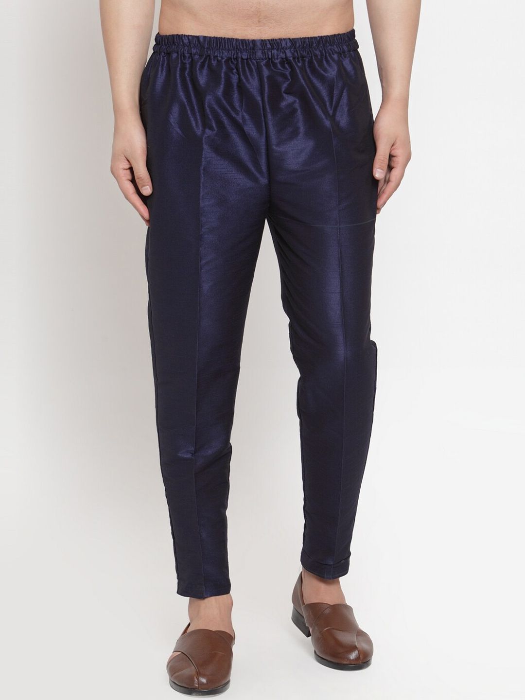 Kaifoo Men Navy Blue Solid Pure Silk Pyjamas