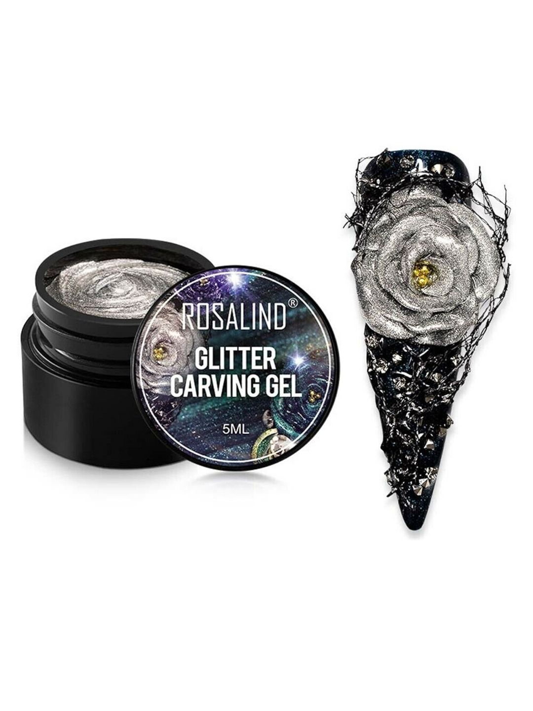ROSALIND Fantasy Carved Glue Nail Polish 3D Glitter Carving Gel Nail Polish 5 ml - A762