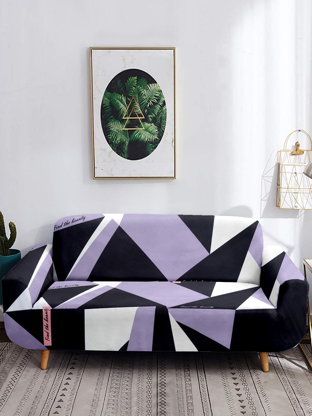 Buy Cortina Quilted Black Geometric Polyester Straight 3 Seater Sofa Cover 73x91In -  - Home for Unisex