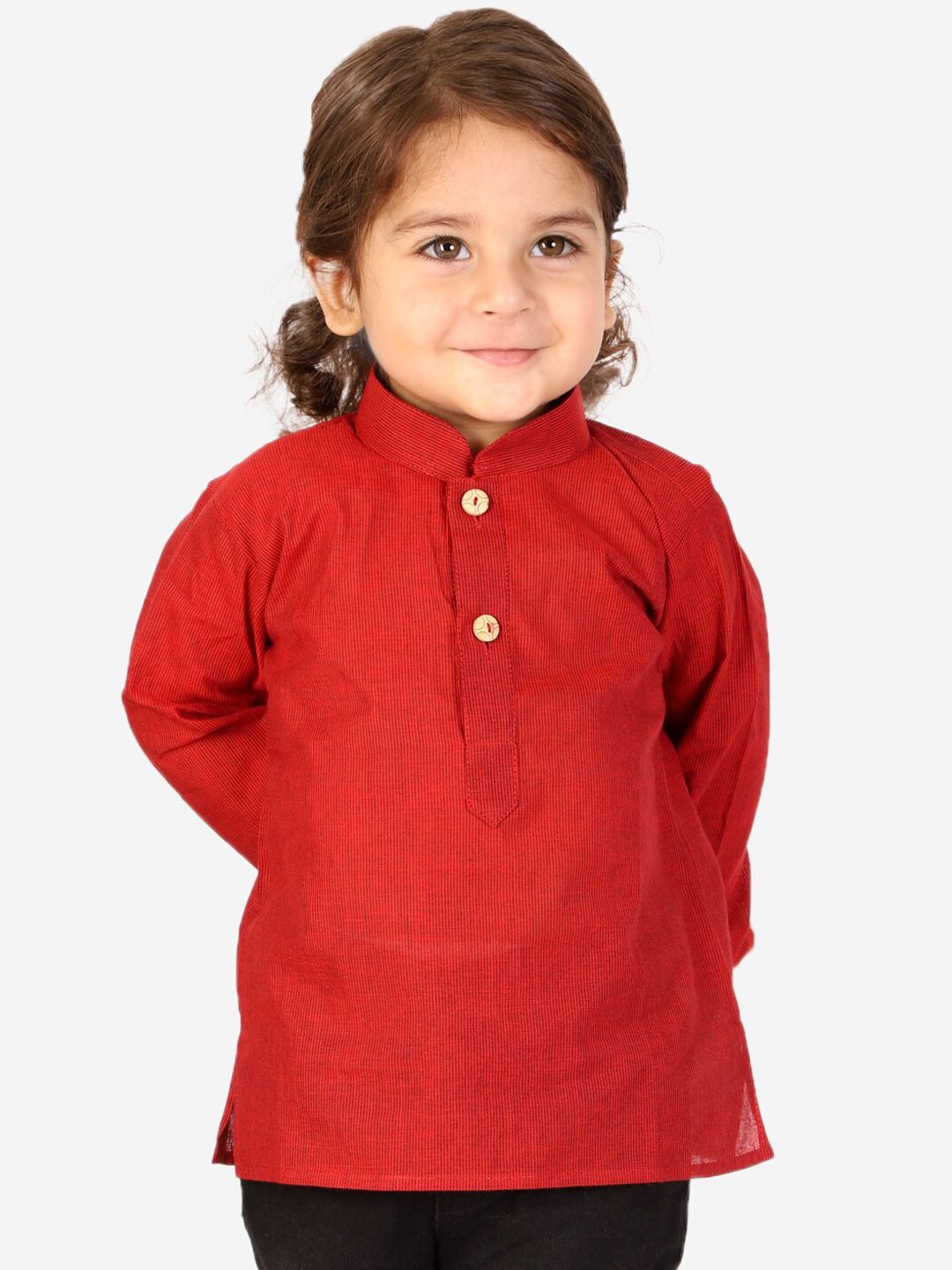 KID1 Boys Red Solid Mandarin Collar Festive Kurta
