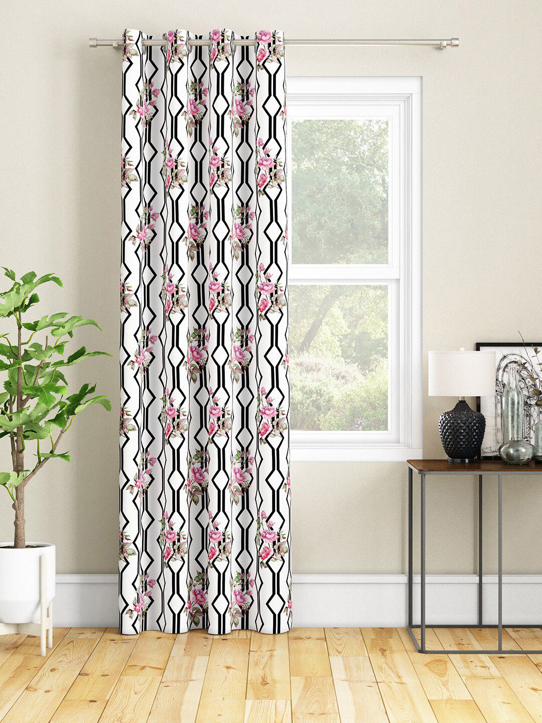 Buy SEJ By Nisha Gupta White & Green Floral Long Door Curtain -  - Home for Unisex