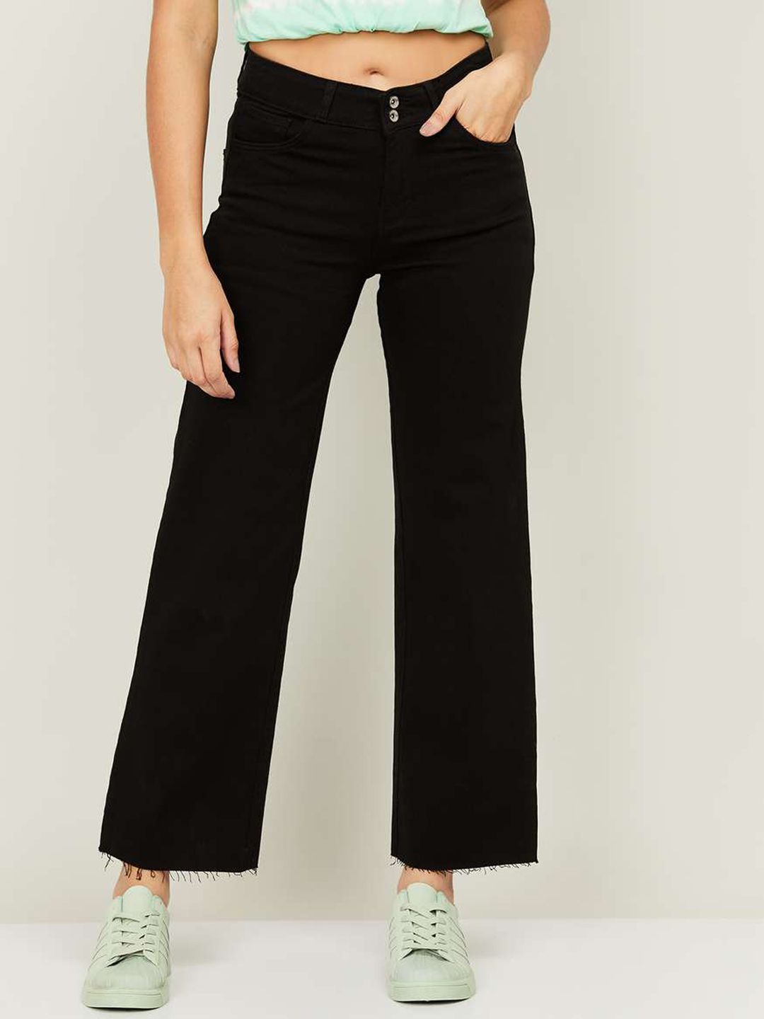 Xpose Women Black Comfort Wide Leg High-Rise Stretchable Jeans