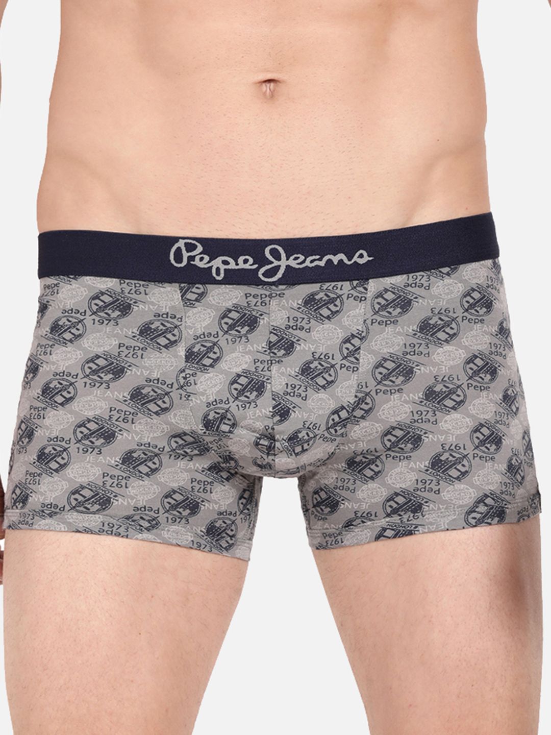 Pepe Jeans Men Grey & White Printed Cotton Trunk CLT05-ELEPHANT SKIN AOP-S