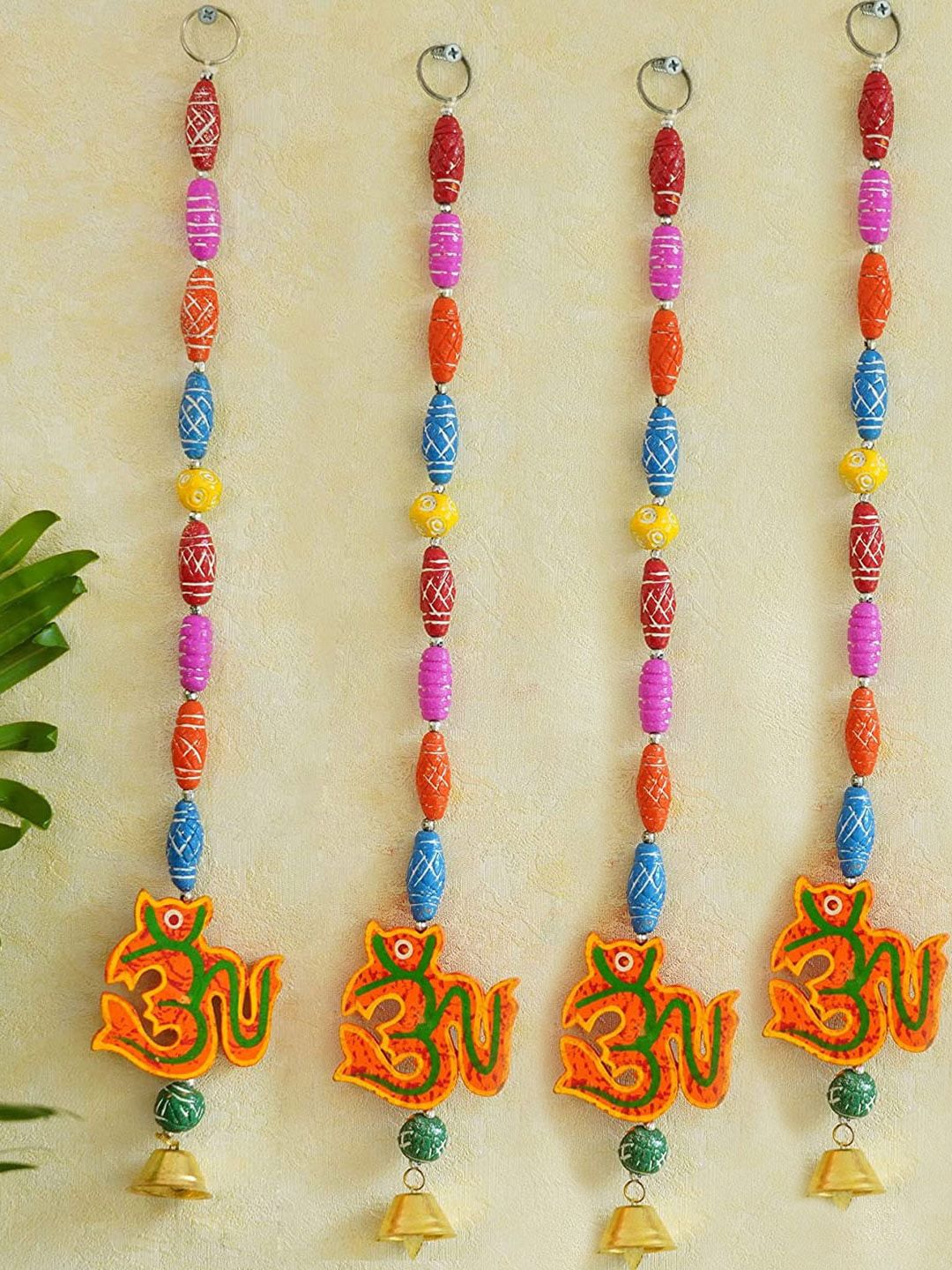 TIED RIBBONS Set of 4 Om Wood Ethnic Motifs Matte Hall 4Pcs Spiritual Wall Decor-18.5In