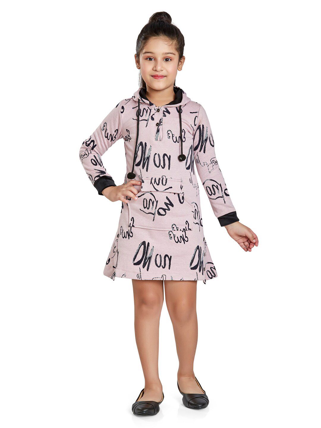 Peppermint Girls Pink & Black A-Line Printed Dress