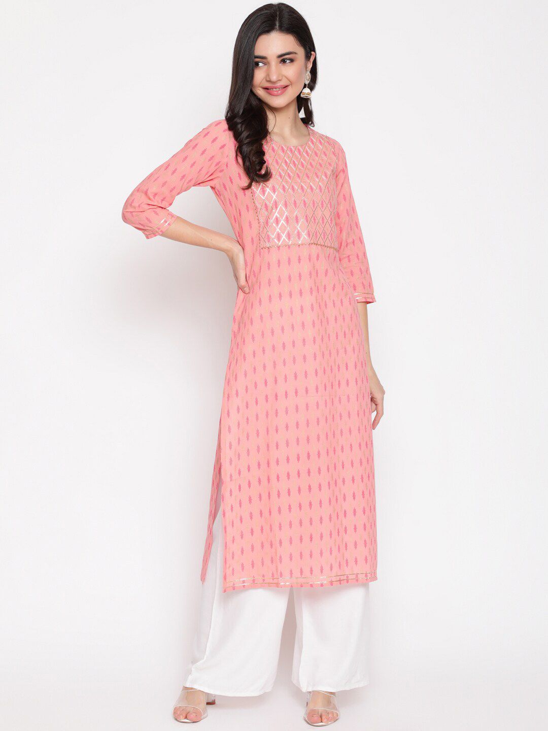 WOMENCLICK Women Pink Ethnic Motifs Printed Cotton Kurta