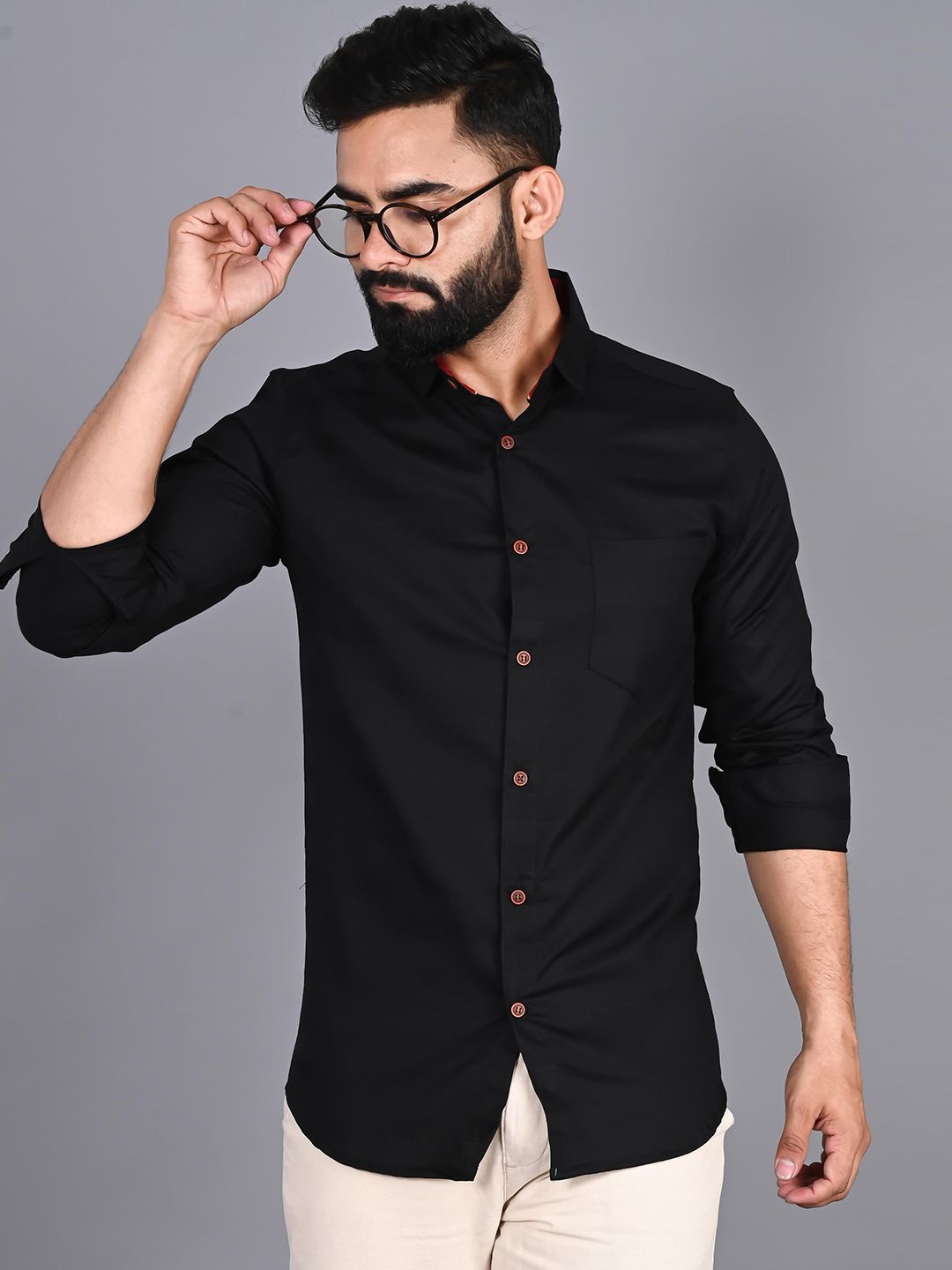 FUBAR Men Black Modern Casual Long Roll-Up Shirt