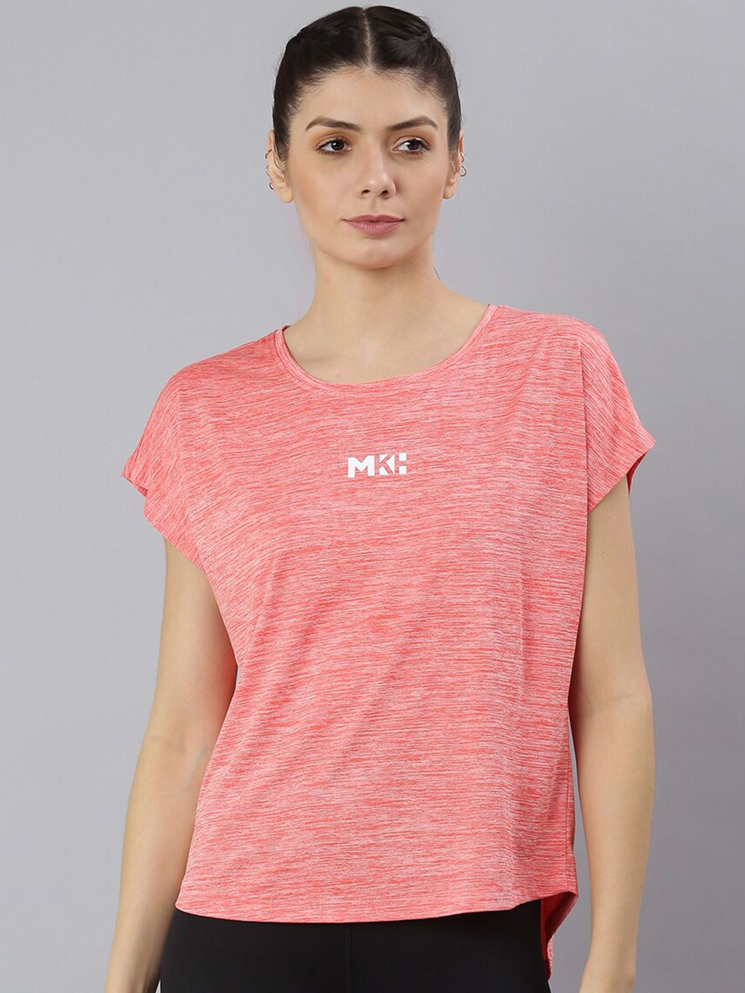 MKH Women Peach-Coloured Extended Sleeves Dri-FIT Relaxed Fit T-shirt